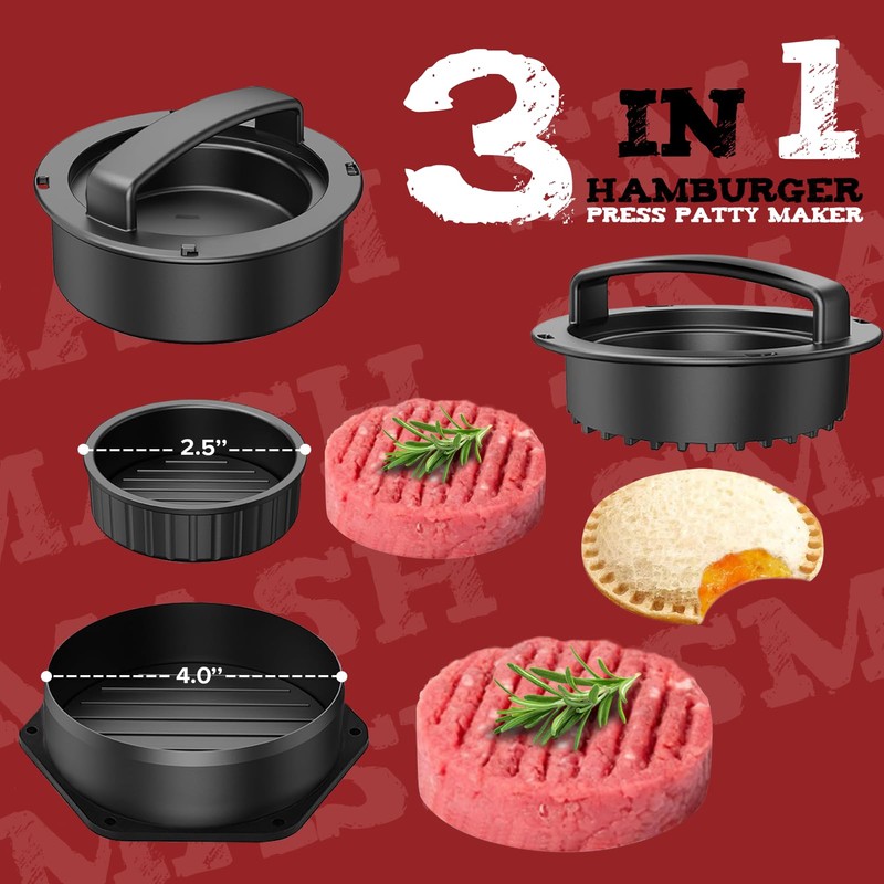 Grilliance 5pcs Smash Burger Press Kit, 3 in 1 Hamburger
