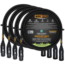 4 Units - 2 Foot - WBC-PRO-QUAD Ultra-Silent Ultra-Flexible Balanced Star-Quad Cable with Neutrik Male & Female XLR Plugs & Black Tweed Jacket