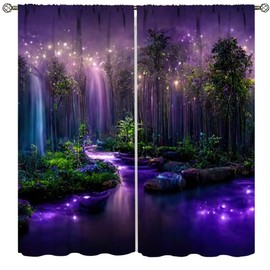 DDCBNS Fantasy Forest Curtains,Purple Magical Nature Landscape Window Treatments for Bedroom Living Room Dreamland Scenery Waterfall Drapes 2 Panels Set,Total Size 55 x 63 Inch