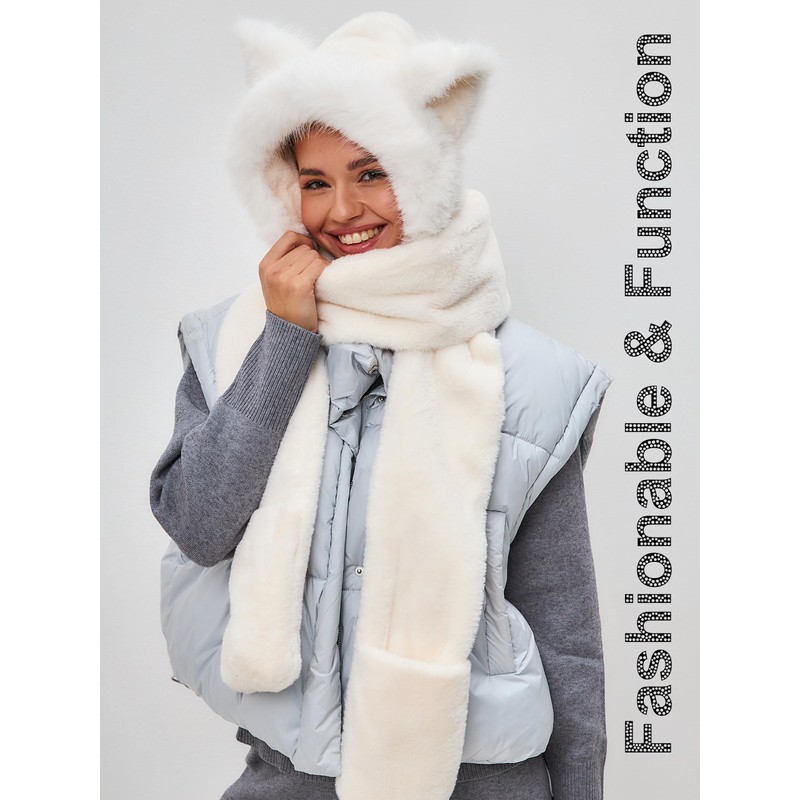 LATTEMARMALATTE Cute Cat Ears Winter Hat, 3 in 1 Plush