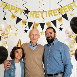 Happy Retirement Party Decorations - Banner, Triangle Flag Garland, Star Hanging Swirls and Balloons