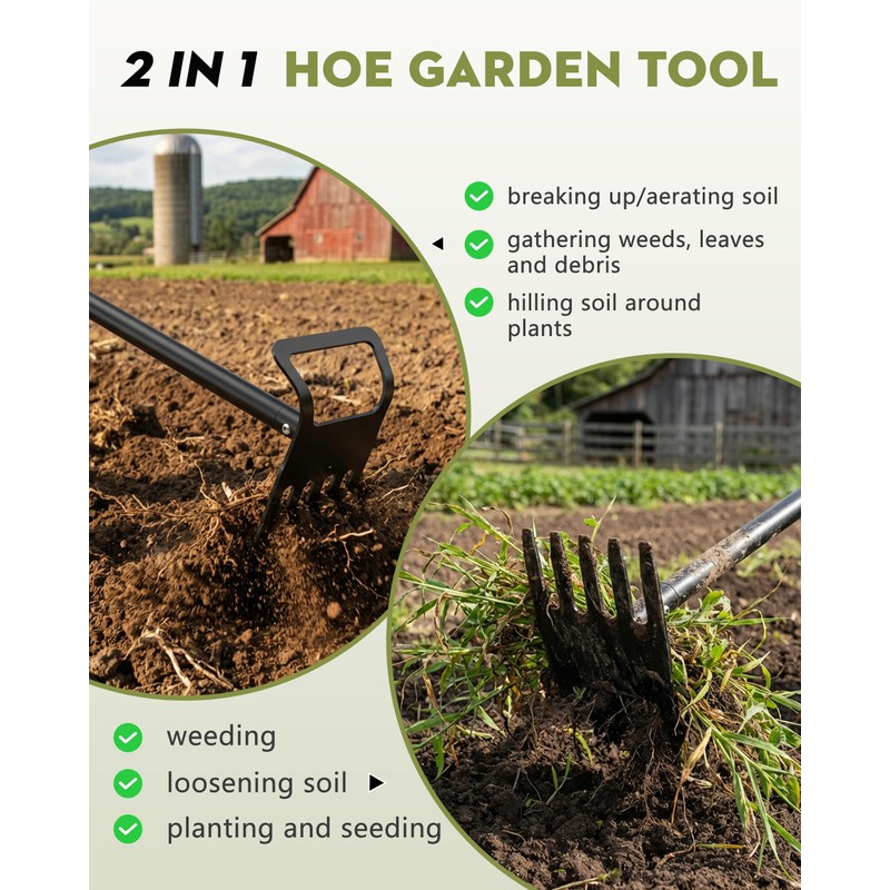 Garden Hoe, 60 Inch Adjustable 2-in-1 Hoe Garden Tool, Sharp