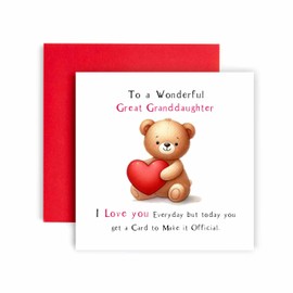 Huxters Cute Birthday Card for Great Granddaughter Bear Heart I Love you Everyday Card to Prove it Card for Her Women Great Granddaughter - 14.8cm (Great Granddaughter)