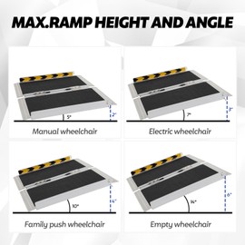 2FT Portable Wheelchair Ramp, Folding Aluminum Handicap Ramps for Home Outside Steps, Non-Skid Threshold Wheel Chair Ramp for Doorways, Stairs, Scooter, Porch, Cart, 800LBS Capacity