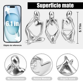 Estatua de Pensador 3PCS, Escultura Figuras Decorativas, Thinker Statue, Escultura de Arte Abstracto, Aesthetic Adornos para Casa, Estatua Resina para Decoracion Sala, Bano, Oficina, Escritorio-Plata
