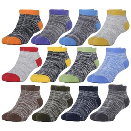 Hzcojulo Kids Toddler Half Cushion Low Cut Athletic Ankle Cotton Socks for Boys Girls Size Age 1-15 Years -12 Pairs,Multicoloured,XL/Shoe size 3-6 Big Kid/11-13 Years