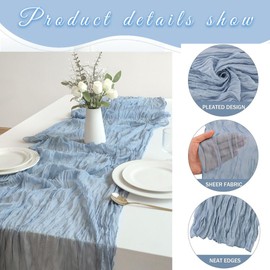 Arucxlzq 6 Pack Dusty Blue Gauze Cheesecloth Table Runners 10ft (35x120 Inch) - Boho Wedding Decor for Bridal Showers, Baby Showers & Birthday Parties