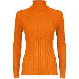 LUXE DIVA Women Ladies Ribbed Stretch Polo Turtle Neck Rib Top Jumper UK Size S/M-XXXL Orange