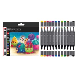 Marabu 0148000000100 Sketch Marker Graphix Set of 12 Sugarholic Japanese Double Tip 1-7 mm Chisel Tip and 1 mm Fine, Brilliant, Quick-Drying, Alcohol-Based Ink, Low Odour and Waterproof