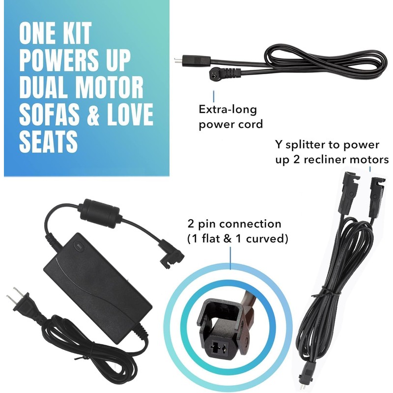 Dual Motor Power Kit-4 Piece Universal Dual Power Cord 2-Pin
