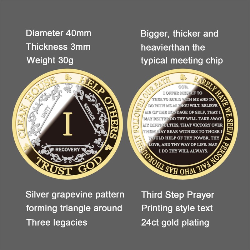 Silver & Gold 1-10 Years Alcoholics Anonymous Medallion AA Coin