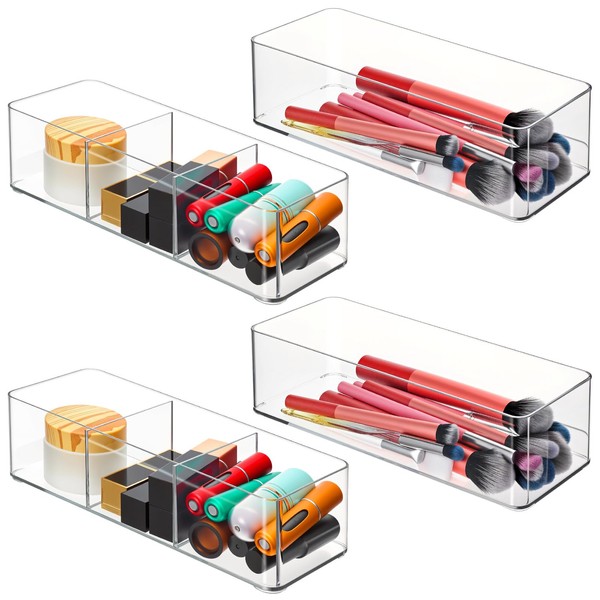 4 Pcs Acrylic Makeup Organizers, 3-Section/1-Section Bathroom Organizer Slim Clear