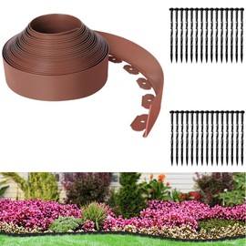 Landscape Edging Coil 33 FT, 4 Inch Tall Garden Edging Border Flexible Lawn Edging Kit with 30 Spikes, Plastic Edging for Landscaping Flower Beds Yard Pathway Paver Edging (4IN x 33FT, Brown)
