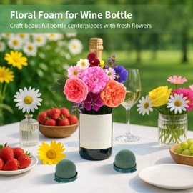 plantoky 24 PCS Floral Foam for Wine Bottle, Half-Round Blocks for Flower Arrangements, Sticky Floral Foam with 2 Rolls Green Iron Wire for Wedding Centerpieces, DIY Flower Crafts, Party Supplies