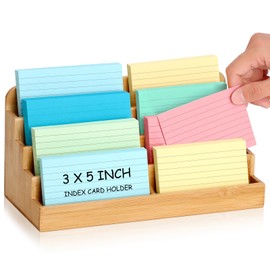 SHIQIKEJIPTY 4 Tier Index Card Display Stand 3x5 Inch Index Card Organizer Wood Sticky Note Holder Business Card Display Stand 8 Pockets for Desktop 600 Sheets Capacity for Office Business Table