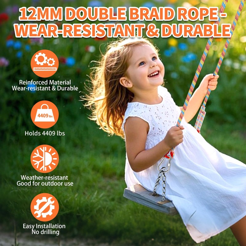 Werfeito Tree Swing Ropes (Set of 2), 5FT/10FT/15FT/20FT, Tree Swing