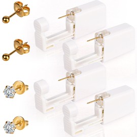 4 Pack Self Ear Piercing Gun,Disposable Safety Ear Piercing Kit Painless with Earring Studs,Earrings Set For Ear Nose Lip Piercing (4 Pack - Gold)