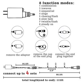 Dazzle Bright 300 LED Christmas String Lights, 100 FT Connectable Waterproof String Lights Green Wire with 8 Modes Christmas Decoration for Indoor Outdoor Party Yard Garden Decor (Red)