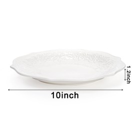 SOUJOY Set of 6 Porcelain Dinner Plate, 10'' Embossed Salad Plates, White Dinnerware Serving Plates for Steak Appetizer, Kitchen Plates for Restaurant, Family Party, Dishwasher Microwave Safe