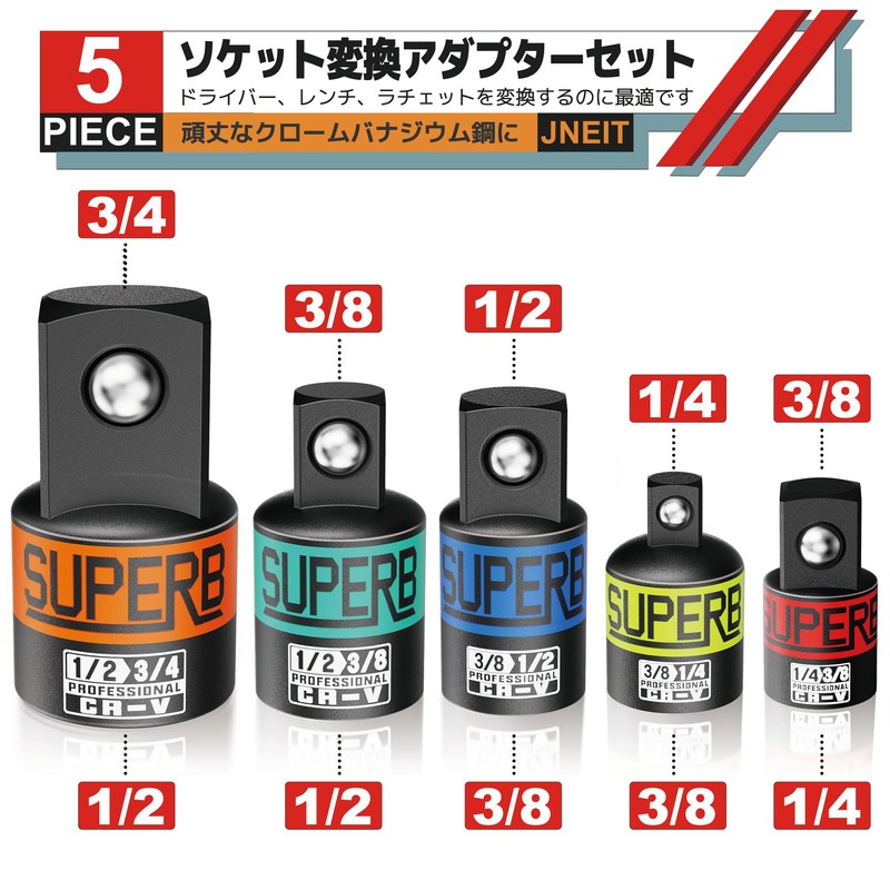 Jneit Socket Conversion Adapter Set, Set of 5, Impact Socket