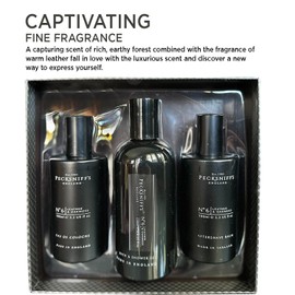 Pecksniff's Fragrance Gift Sets Luxurious, Handcrafted in England (Men's Leather & Oakmoss: Eau de Cologne, 3-in-1 Bath & Shower Gel, After Shave Balm)