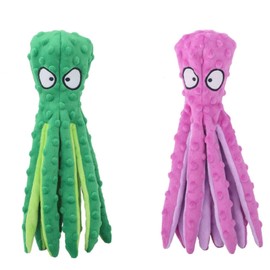 Dog Squeaky Toys Octopus - No Stuffing Crinkle Plush Dog Toys for Puppy Teething, Durable Interactive Chew Toys for Small, Medium and Large Dogs Training and Reduce Boredom, 2 Pack (Purple & Green)