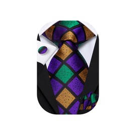 Dubulle Mens Paisely Floral Silk Tie for Men Striped Necktie and Pocket Square Set Wedding Business,Purple Yellow Green