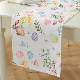 meioro Easter Rabbit Eggs Table Runner 13x48 Inch Spring Holiday Table Runners, Watercolor Flower Bunny Table Cover, Rustic Table Decoration for Kitchen Dining Room Home Party (Easter C)