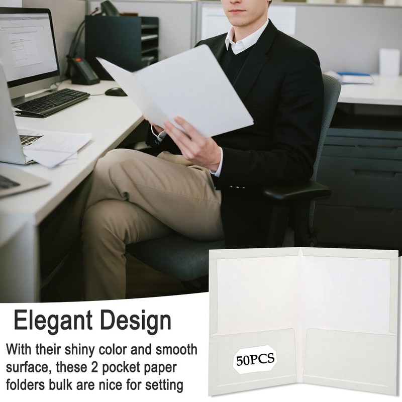 50 Pack 2-Pocket Glossy Presentation Folders, Letter Size Paper Portfolios