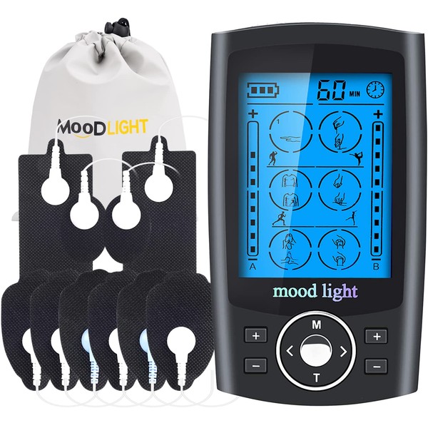 Dual Channel TENS EMS Unit 24 Modes Muscle Stimulator with 10 Pads, Rechargeable Electric Pulse Massager for Pain Relief Therapy, Arthritis, Muscle Stiffness/Soreness