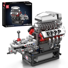 Mould King 10225 V8 Engine Model Kit That Works - Car Engine Building Blocks Kit with Battery, STEM Mechanic Engineering Construction for Kids, Collection Model Gift for Adults(855 PCS)
