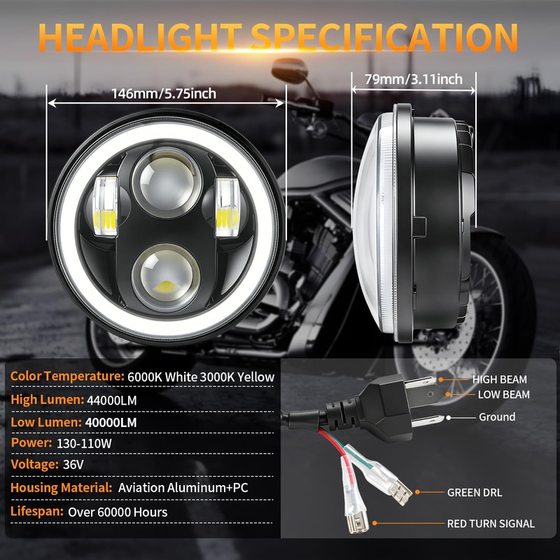 FZPJJNB 5.75 Inch Headlight For Yamaha VStar XVS 650 950