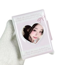 K-Pop Card Holder Mini Album 2.5 * 3.5 Heart-Shaped Hollow Cover Loose Leaf Folder, 56 * 87mm-63 * 88mm Card Specific Card Book (Rose Bow)