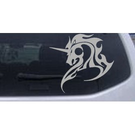 Silver 3in X 3.3in -- Tribal Unicorn Car Window Wall Laptop Decal Sticker