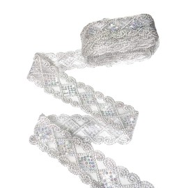 JSJSYO 10 Yards Beaded Lace Trim Sequin Mesh Ribbon for Sewing for DIY Craft (Silver)