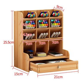 Wooden Desk Organizer, Multi-Functional DIY Pen Holder Storage Box Desktop Stationary Storage Rack for Home, Office and School (B11 Cherry Color)