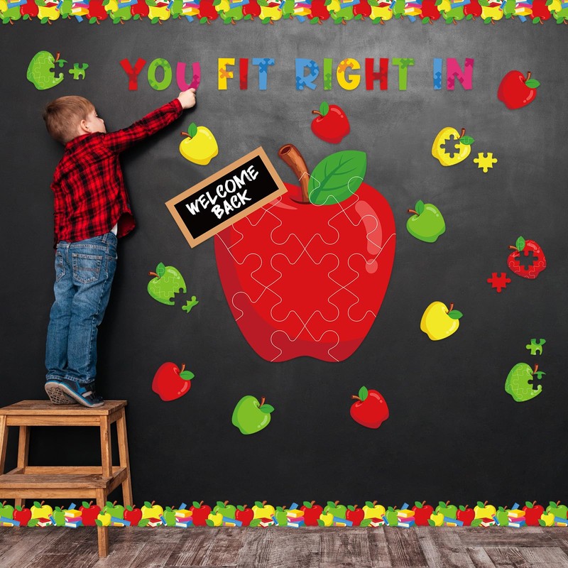Pasimy Back to School Bulletin Board Decorations Set Apple Puzzle