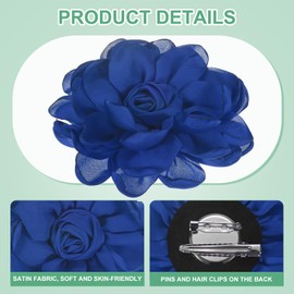 M METERXITY Rose Flower Brooches and Pins for Women, Lapel Pins Dainty Satin Fabric Big Camellia Hair Flowers Clips for Wedding/Parties/Clothes/Jewelry [10cm, Blue]