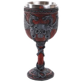 Pacific Giftware Double Dragon Wing Skull Goblet Wine Cup 7 inch