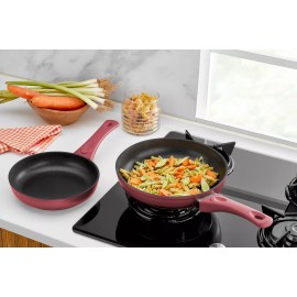 Saflon Titanium Nonstick 2-Piece Frying Pan Set PFOA Free, Dishwasher Safe (Red)
