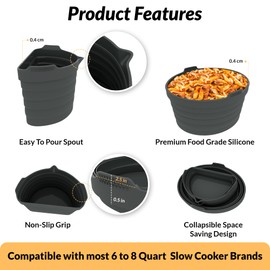 PREMIUM QUALITY: Tasmai 3 Pack, Crock pot liners, 6-8 Quart Slow Cooker Liners, Reusable Silicone crockpot liner, Crockpot liner, Crock pot divider, Crockpot divider insert (7-8 Quart (Gray))