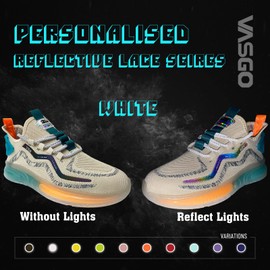 VASGO Round Shoe Laces Reflective For Sneakers (White, 43inches/110cm)