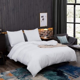AYSW Brushed Microfibre Bed Linen, 1 Duvet Cover (135 x 200 cm) + 1 Pillowcase (80 x 80 cm), with Zip, White