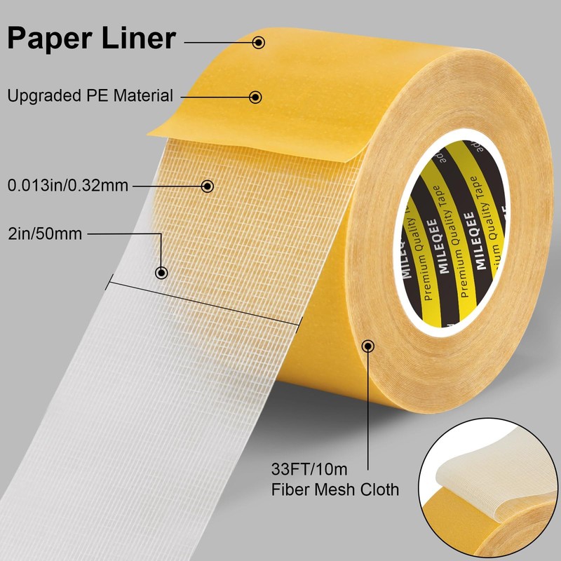 MILEQEE 2Pack Double-Sided Mesh Carpet Tape Heavy Duty, 2inx33FT (66FT