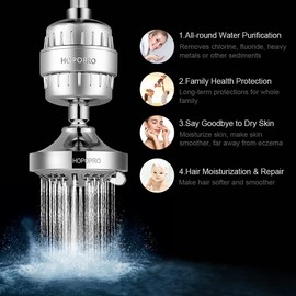 HOPOPRO 9 Modes Shower Head and 18 Stages Shower Filter Combo, High Pressure Filtered Showerhead High Output Shower Head Combo Purifying Water for Water Healthy Life