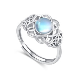 Celtic Knot Ring 925 Sterling Silver Moonstone Ring Rainbow Moonstone Rings Adjustable Open Jewellery Celtic Gifts Women Girls, Sterling Silver