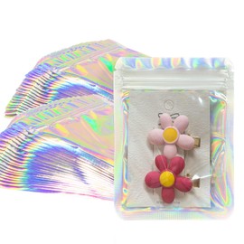 YHJZ Holographic Bags 100pcs Mylar Bags 4x6 inches Resealable Bag with Party Favor Bag Coffee Storage for Small Business Smell Proof