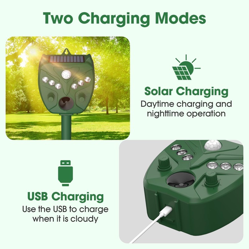 2 Pack NAVISOVL Solar Ultrasonic Animal Repellent Outdoor Cat, Squirrel,