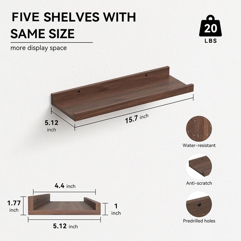 RICHER HOUSE 5 Set Floating Shelves for Wall Decor, Wall
