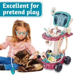 29 Pcs Doctor Kit for Toddlers 3-5 Pretend Play Toys Dentist Set Vet Medical Mobile Cart with Sound & Light Xray Stethoscope Toddler Doctor Play Set 3 4 5 Year Old Girls Gift Christmas